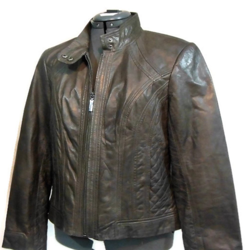 NWT Bernardo Genuine Dark Gray Leather Jacket - M - Picture 8 of 8